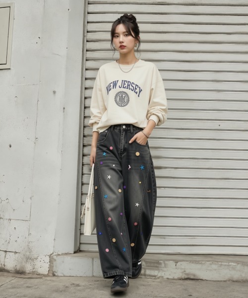 center i(センターアイ)の「カラーモチーフ付き ブラックバルーンワイドデニムパンツ(デニムパンツ・レディース・ブラック・M/S)」の11枚目の写真