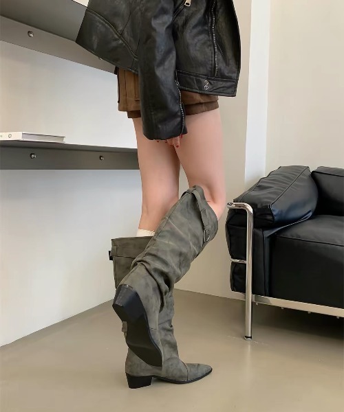 Sibra(シブラ)の「【秋冬新作】5cm盛れる!インヒール入りベルトルーズロングブーツ(ブーツ・レディース・ホワイト/ブラック/グリーン・L/S/M)」の20枚目の写真