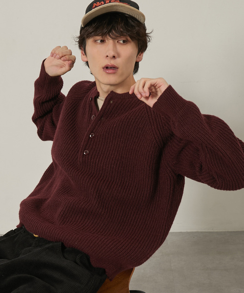 EMMA CLOTHES（エマクローズ）の「長袖ヘンリーネックニット（ニット/セーター・メンズ・ブラック/ワイン/ホワイト/チャコール/ブラウン・M/L）」の7枚目の写真