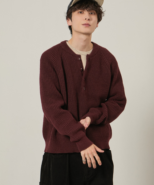 EMMA CLOTHES（エマクローズ）の「長袖ヘンリーネックニット（ニット/セーター・メンズ・ブラック/ワイン/ホワイト/チャコール/ブラウン・M/L）」の8枚目の写真