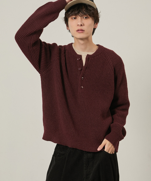 EMMA CLOTHES（エマクローズ）の「長袖ヘンリーネックニット（ニット/セーター・メンズ・ブラック/ワイン/ホワイト/チャコール/ブラウン・M/L）」の10枚目の写真