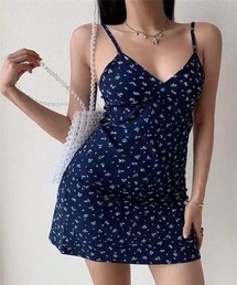 韓国風フェミニン カシュクールカットソー ミニ丈キャミワンピース