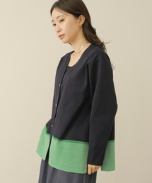 配色総針コクーンニットカーディガン