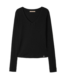 ESSENTIALS リブVネックTシャツ-ブラック
