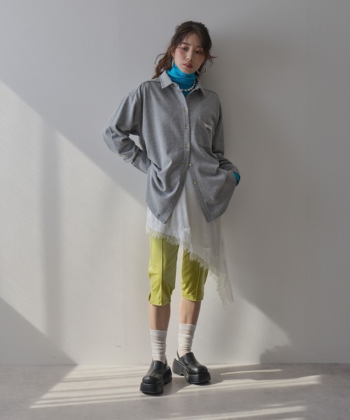 bohmal(ボマール)の「裏毛カラービッグシャツ(Tシャツ/カットソー・レディース・ブルー/ライム/杢グレー・FREE)」の5枚目の写真