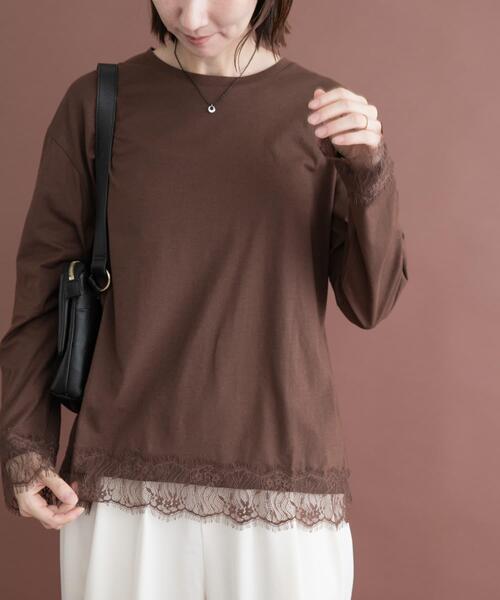 ITEMS URBANRESEARCH(アイテムズ アーバンリサーチ)の「レース切替ロングTシャツ(Tシャツ/カットソー・レディース・ホワイト系その他/ブラウン/グレー系その他・FREE)」の1枚目の写真