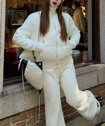 スタンドカラー リブ切り替え中綿ジャケット