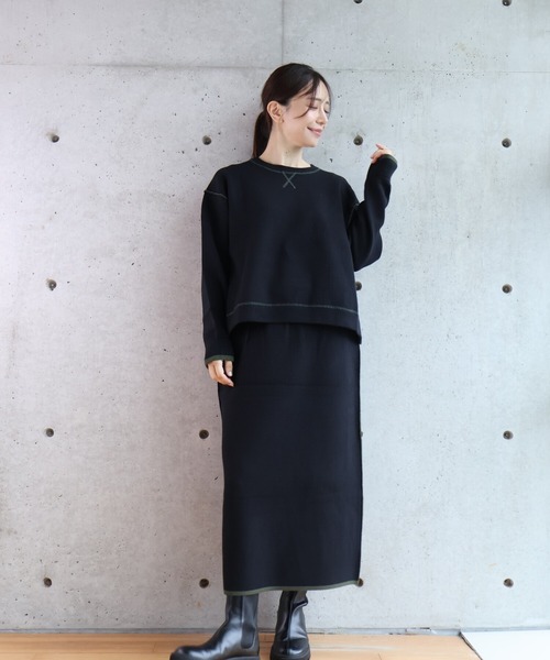 etre relie(エトレリー)の「ダブルフェイス編みリバーシブルスカート(スカート・レディース・チャコールグレー/ライトベージュ/ブラック・MEDIUM)」の12枚目の写真