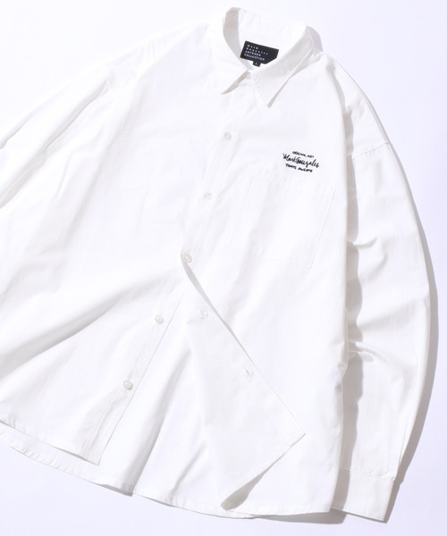 Mark Gonzales(マーク・ゴンザレス)の「MARK GONZALES ARTWORK COLLECTION/マークゴンザレス 別注 ビッグシルエット ワンポイント刺繍 無地 チェック ストライプ 長袖シャツ(シャツ/ブラウス・メンズ・ホワイト/ブラック/サックスブルー/ホワイト系その他/ブラック系その他/ブルー系その他/イエロー系その他/ブラック系その他2/ブルー系その他2・M/L/XL)」の2枚目の写真