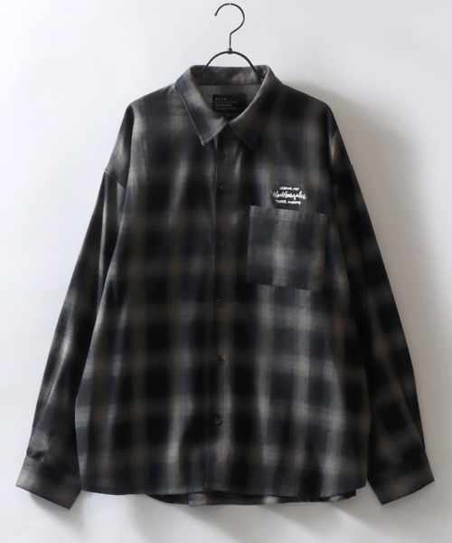 Mark Gonzales(マーク・ゴンザレス)の「MARK GONZALES ARTWORK COLLECTION/マークゴンザレス 別注 ビッグシルエット ワンポイント刺繍 無地 チェック ストライプ 長袖シャツ(シャツ/ブラウス・メンズ・ホワイト/ブラック/サックスブルー/ホワイト系その他/ブラック系その他/ブルー系その他/イエロー系その他/ブラック系その他2/ブルー系その他2・M/L/XL)」の10枚目の写真