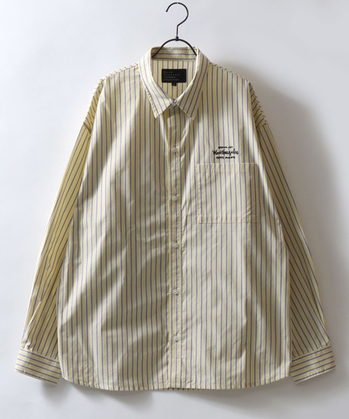 Mark Gonzales(マーク・ゴンザレス)の「MARK GONZALES ARTWORK COLLECTION/マークゴンザレス 別注 ビッグシルエット ワンポイント刺繍 無地 チェック ストライプ 長袖シャツ(シャツ/ブラウス・メンズ・ホワイト/ブラック/サックスブルー/ホワイト系その他/ブラック系その他/ブルー系その他/イエロー系その他/ブラック系その他2/ブルー系その他2・M/L/XL)」の12枚目の写真