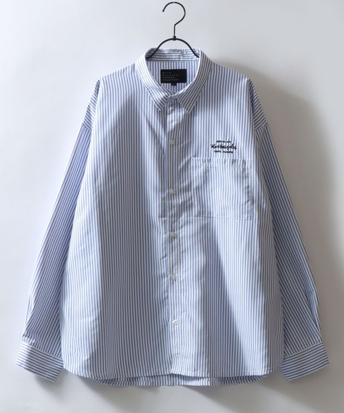 Mark Gonzales(マーク・ゴンザレス)の「MARK GONZALES ARTWORK COLLECTION/マークゴンザレス 別注 ビッグシルエット ワンポイント刺繍 無地 チェック ストライプ 長袖シャツ(シャツ/ブラウス・メンズ・ホワイト/ブラック/サックスブルー/ホワイト系その他/ブラック系その他/ブルー系その他/イエロー系その他/ブラック系その他2/ブルー系その他2・M/L/XL)」の14枚目の写真