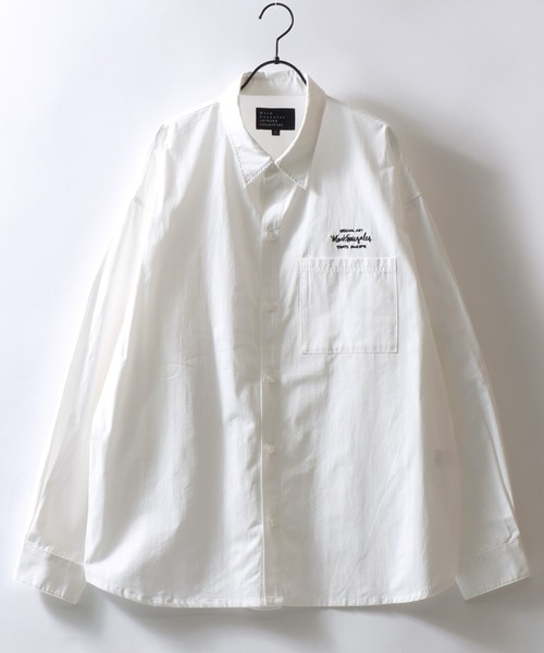 Mark Gonzales(マーク・ゴンザレス)の「MARK GONZALES ARTWORK COLLECTION/マークゴンザレス 別注 ビッグシルエット ワンポイント刺繍 無地 チェック ストライプ 長袖シャツ(シャツ/ブラウス・メンズ・ホワイト/ブラック/サックスブルー/ホワイト系その他/ブラック系その他/ブルー系その他/イエロー系その他/ブラック系その他2/ブルー系その他2・M/L/XL)」の17枚目の写真