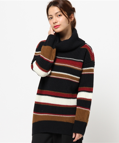 VENCEEXCHANGE（ヴァンスエクスチェンジ）の「マルチボーダーオフタートルプルオーバー         （ニット/セーター・レディース・ボルドー/ブラック/ネイビー・MEDIUM）」の12枚目の写真