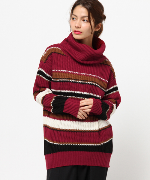 VENCEEXCHANGE（ヴァンスエクスチェンジ）の「マルチボーダーオフタートルプルオーバー         （ニット/セーター・レディース・ボルドー/ブラック/ネイビー・MEDIUM）」の13枚目の写真