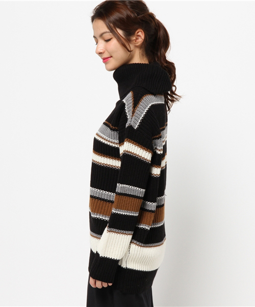 VENCEEXCHANGE（ヴァンスエクスチェンジ）の「マルチボーダーオフタートルプルオーバー         （ニット/セーター・レディース・ボルドー/ブラック/ネイビー・MEDIUM）」の5枚目の写真