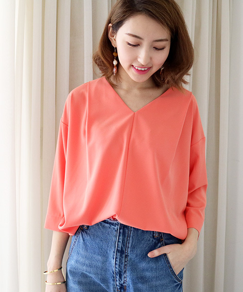 N.（N. Natural Beauty Basic）（エヌエヌナチュラルビューティーベーシック）の「タックプリーツブラウス七分袖（シャツ/ブラウス・レディース・オレンジ/ホワイト/ライトグリーン/グレー/ピンク/ネイビー・MEDIUM）」の6枚目の写真