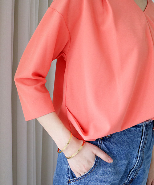 N.（N. Natural Beauty Basic）（エヌエヌナチュラルビューティーベーシック）の「タックプリーツブラウス七分袖（シャツ/ブラウス・レディース・オレンジ/ホワイト/ライトグリーン/グレー/ピンク/ネイビー・MEDIUM）」の18枚目の写真