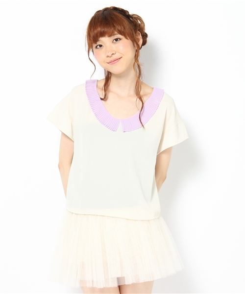 Kastane（カスタネ）の「プリーツ衿半袖SH（シャツ/ブラウス・レディース・ベージュ/パープル/ベビーピンク/キャメル・FREE）」の2枚目の写真