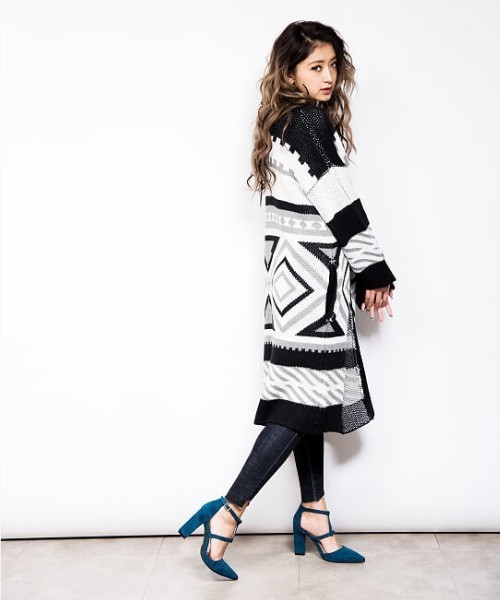 EGOIST（エゴイスト）の「ジャガードロングカーデ（カーディガン/ボレロ・レディース・ブラック/グレー/ブルー・FREE）」の10枚目の写真
