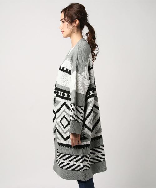 EGOIST（エゴイスト）の「ジャガードロングカーデ（カーディガン/ボレロ・レディース・ブラック/グレー/ブルー・FREE）」の7枚目の写真