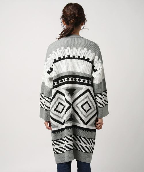 EGOIST（エゴイスト）の「ジャガードロングカーデ（カーディガン/ボレロ・レディース・ブラック/グレー/ブルー・FREE）」の6枚目の写真