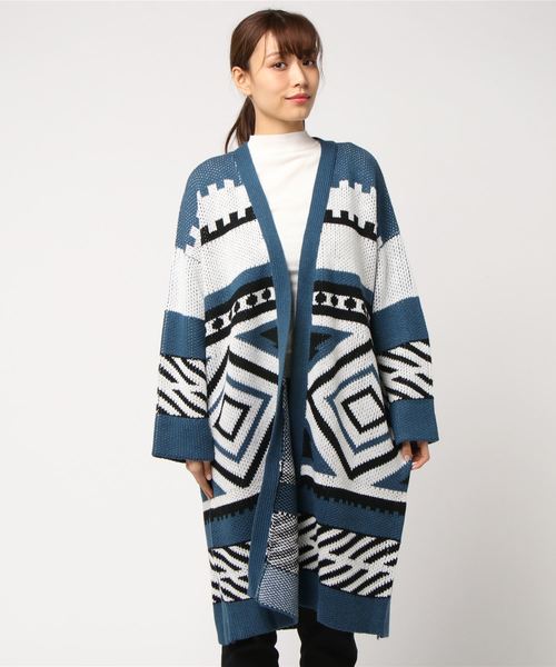 EGOIST（エゴイスト）の「ジャガードロングカーデ（カーディガン/ボレロ・レディース・ブラック/グレー/ブルー・FREE）」の11枚目の写真