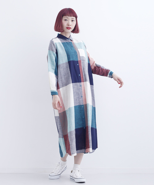MERLOT（メルロー）の「マルチカラーチェック柄シャツワンピース1324
