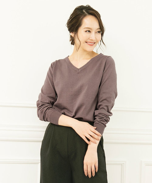 KOBE LETTUCE（コウベレタス）の「選べる2type[ボートネック/Vネック]シンプル長袖ニットトップス＊レディース/セーター/長袖[C3491]神戸レタス（ニット/セーター・レディース・ブラック/ベージュ/パープル/ネイビー/オフホワイト/ボルドー/ホワイト系その他/ブラック系その他/ベージュ系その他/ブルー系その他/パープル系その他/レッド系その他・FREE）」の7枚目の写真