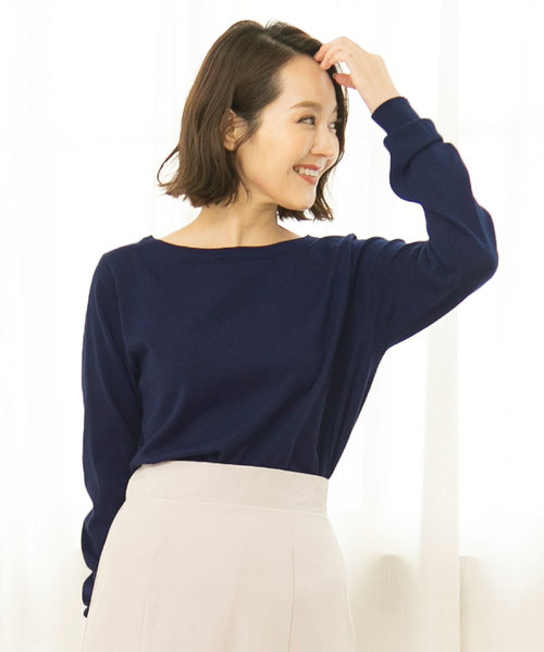 KOBE LETTUCE（コウベレタス）の「選べる2type[ボートネック/Vネック]シンプル長袖ニットトップス＊レディース/セーター/長袖[C3491]神戸レタス（ニット/セーター・レディース・ブラック/ベージュ/パープル/ネイビー/オフホワイト/ボルドー/ホワイト系その他/ブラック系その他/ベージュ系その他/ブルー系その他/パープル系その他/レッド系その他・FREE）」の8枚目の写真