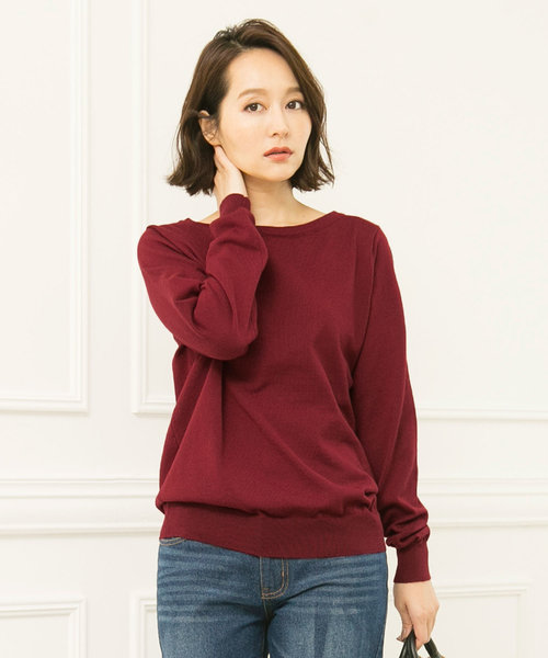 KOBE LETTUCE（コウベレタス）の「選べる2type[ボートネック/Vネック]シンプル長袖ニットトップス＊レディース/セーター/長袖[C3491]神戸レタス（ニット/セーター・レディース・ブラック/ベージュ/パープル/ネイビー/オフホワイト/ボルドー/ホワイト系その他/ブラック系その他/ベージュ系その他/ブルー系その他/パープル系その他/レッド系その他・FREE）」の12枚目の写真