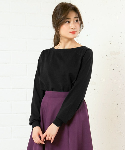 KOBE LETTUCE（コウベレタス）の「選べる2type[ボートネック/Vネック]シンプル長袖ニットトップス＊レディース/セーター/長袖[C3491]神戸レタス（ニット/セーター・レディース・ブラック/ベージュ/パープル/ネイビー/オフホワイト/ボルドー/ホワイト系その他/ブラック系その他/ベージュ系その他/ブルー系その他/パープル系その他/レッド系その他・FREE）」の5枚目の写真
