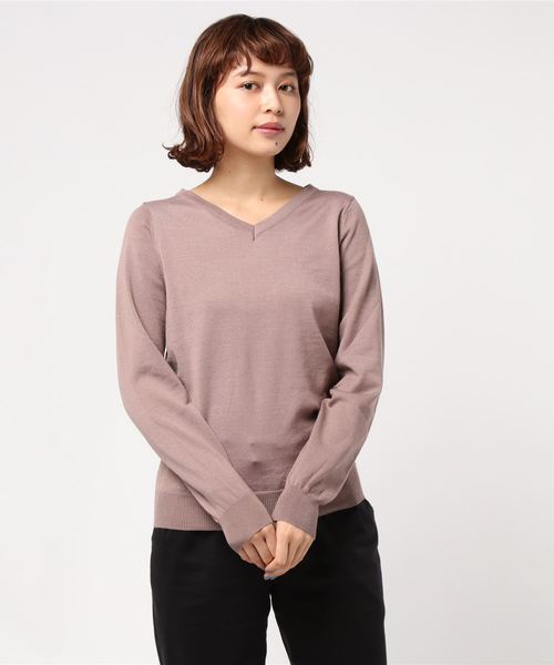 KOBE LETTUCE（コウベレタス）の「選べる2type[ボートネック/Vネック]シンプル長袖ニットトップス＊レディース/セーター/長袖[C3491]神戸レタス（ニット/セーター・レディース・ブラック/ベージュ/パープル/ネイビー/オフホワイト/ボルドー/ホワイト系その他/ブラック系その他/ベージュ系その他/ブルー系その他/パープル系その他/レッド系その他・FREE）」の13枚目の写真