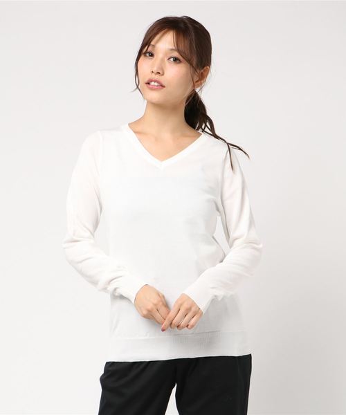 KOBE LETTUCE（コウベレタス）の「選べる2type[ボートネック/Vネック]シンプル長袖ニットトップス＊レディース/セーター/長袖[C3491]神戸レタス（ニット/セーター・レディース・ブラック/ベージュ/パープル/ネイビー/オフホワイト/ボルドー/ホワイト系その他/ブラック系その他/ベージュ系その他/ブルー系その他/パープル系その他/レッド系その他・FREE）」の4枚目の写真