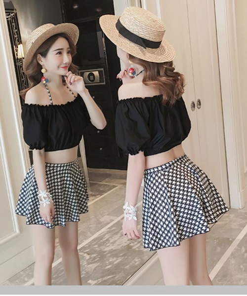 TeddyShop（テディショップ）の「レディース 水着体型カバー オフショルダー ビキニ スカート ショートパンツ 4点セット【WEB限定】（水着・レディース・ブラック/ピンク/ブラック系その他2/ブラック系その他3/ブラック系その他4/ブラック系その他5/ブラック系その他/カーキ/グレー/ネイビー/オレンジ/グリーン/ホワイト×ブルー/カーキブラウン/ホワイト×ブラック/ブラックミックス/ブラック×ブラック/ブラック系その他6・M/L/XL）」の22枚目の写真