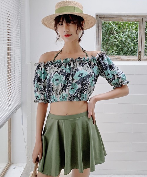 TeddyShop（テディショップ）の「レディース 水着体型カバー オフショルダー ビキニ スカート ショートパンツ 4点セット【WEB限定】（水着・レディース・ブラック/ピンク/ブラック系その他2/ブラック系その他3/ブラック系その他4/ブラック系その他5/ブラック系その他/カーキ/グレー/ネイビー/オレンジ/グリーン/ホワイト×ブルー/カーキブラウン/ホワイト×ブラック/ブラックミックス/ブラック×ブラック/ブラック系その他6・M/L/XL）」の14枚目の写真