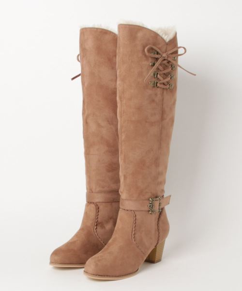 アクシーズファム　ベージュ スエード 風　ロングブーツ ファー付き axes femme（アクシーズファム）の「3WAYロングブーツ（ブーツ