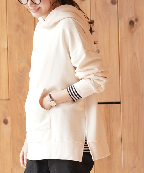 rps（アールピーエス）の「裏毛スリットワイドパーカー（パーカー・レディース・チャコールグレー/ピンク/アイボリー/杢グレー/グレイッシュベージュ・M）」の2枚目の写真