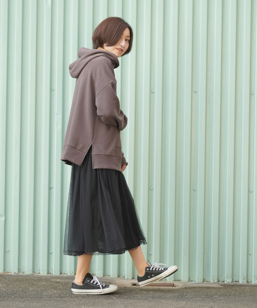 rps（アールピーエス）の「裏毛スリットワイドパーカー（パーカー・レディース・チャコールグレー/ピンク/アイボリー/杢グレー/グレイッシュベージュ・M）」の8枚目の写真