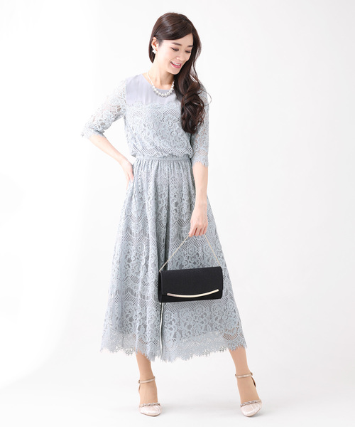 スカラップレースオールインワン セール ワンピース パーティードレス 結婚式ワンピース ドレス Blueeast ブルーイースト のファッション