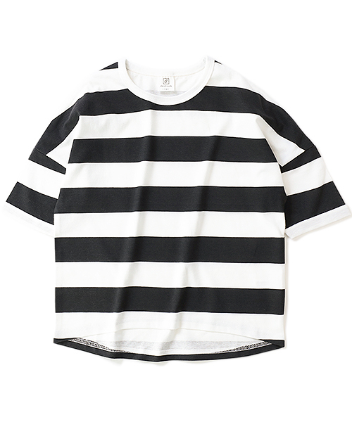 devirock(デビロック)の「ワイドボーダーゆるっとTシャツ(Tシャツ/カットソー・キッズ・レッド系その他/スモークピンク/ブラック/グレー系その他/ネイビー/ラベンダー/キャメル・130cm/80cm/90cm/100cm/110cm/120cm/140cm/150cm/160cm)」の22枚目の写真