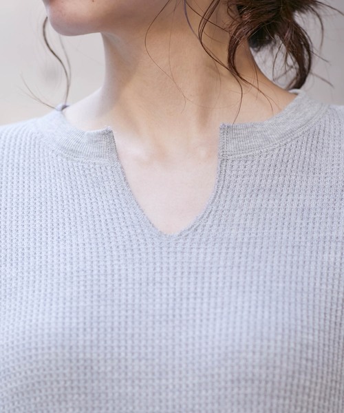 Chaco closet(チャコ クローゼット)の「ポケット付きサーマル スキッパー スリットロングワンピース(ワンピース・レディース・オフホワイト/ブラック/杢グレー/オリーブ/ネイビー/バイオレット/ベージュ・FREE)」の16枚目の写真