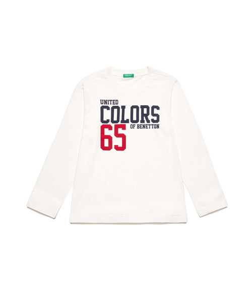 BENETTON (UNITED COLORS OF BENETTON)(ベネトンユナイテッドカラーズオブベネトン)の「KIDSベーシックロゴプリントTシャツ・カットソー(Tシャツ/カットソー)」|オフホワイト