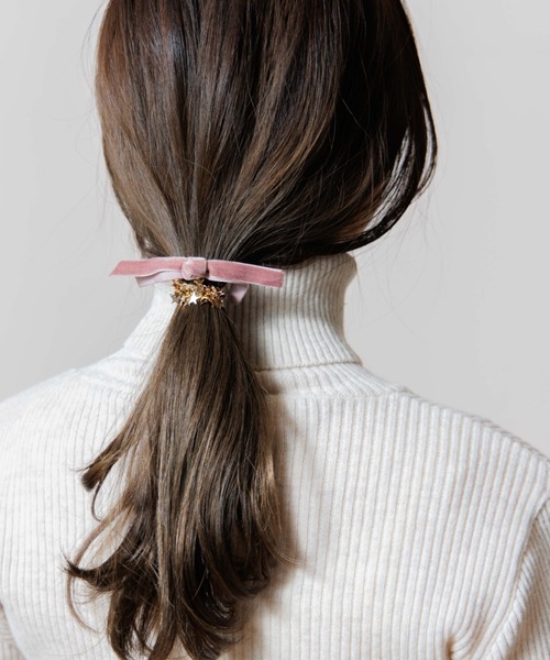 flower(フラワー)の「メテオリボンヘアゴム(ヘアゴム・レディース・カーキ/アイボリー/グレー/ブルー/ブラック/ピンク/ベージュ/パープル/グリーン・FREE)」の8枚目の写真