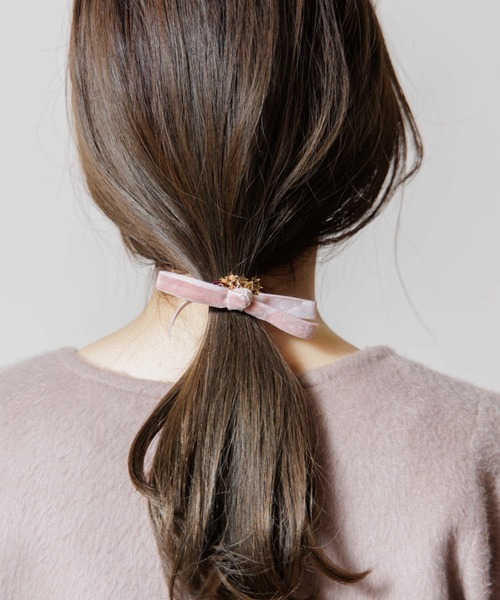 flower(フラワー)の「メテオリボンヘアゴム(ヘアゴム・レディース・カーキ/アイボリー/グレー/ブルー/ブラック/ピンク/ベージュ/パープル/グリーン・FREE)」の9枚目の写真