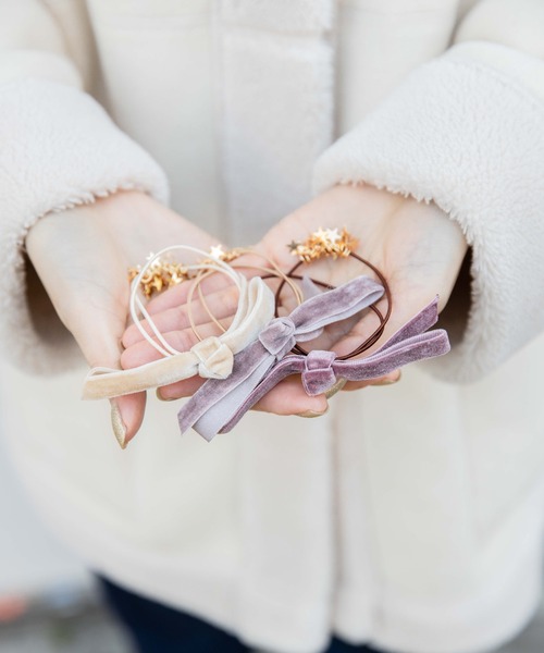 flower(フラワー)の「メテオリボンヘアゴム(ヘアゴム・レディース・カーキ/アイボリー/グレー/ブルー/ブラック/ピンク/ベージュ/パープル/グリーン・FREE)」の12枚目の写真