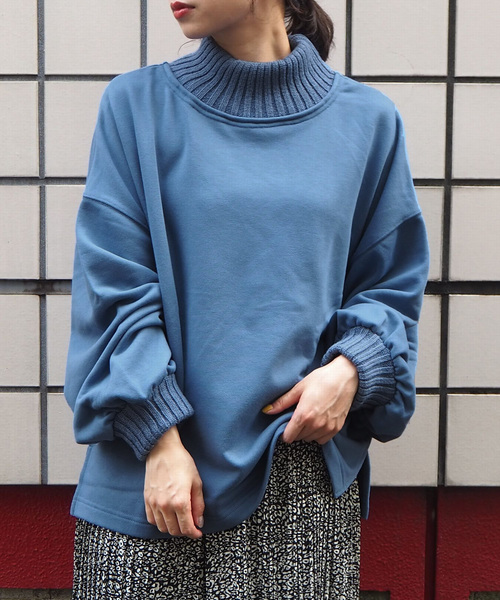 tiptop(ティップトップ)の「ニットリブ使いハイネックプルオーバー(スウェット・レディース・アイボリー/ブラック/ダークグレー/グレイッシュベージュ/ブルー/パープル/スモークピンク/B/A/D/E/C/F・FREE)」の6枚目の写真