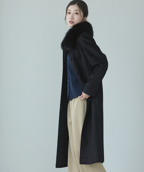 sankyo shokai（サンキョウショウカイ）の「カシミヤ100％ロングコートフォックスファー付き（ステンカラーコート・レディース・ブラック・7号/9号/11号/13号/15号）」の5枚目の写真