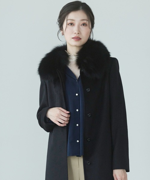 sankyo shokai（サンキョウショウカイ）の「カシミヤ100％ロングコートフォックスファー付き（ステンカラーコート・レディース・ブラック・7号/9号/11号/13号/15号）」の7枚目の写真