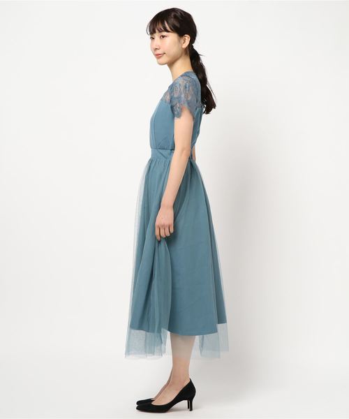 KOBE LETTUCE(コウベレタス)の「レース切り替えフレンチスリーブチュールスカートドレス(ドレス・レディース・ミント/ブルー/ブラック・FREE)」の4枚目の写真